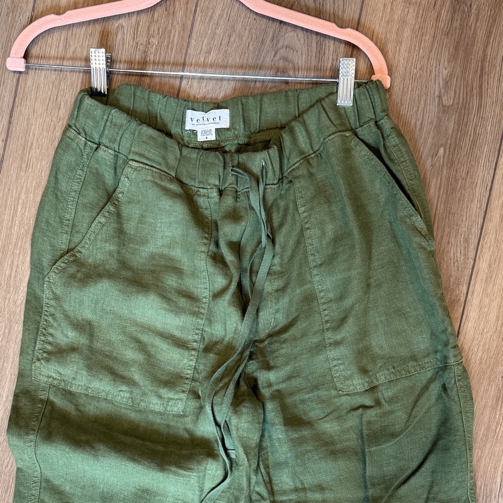 Velvet Olive Green Linen Trousers